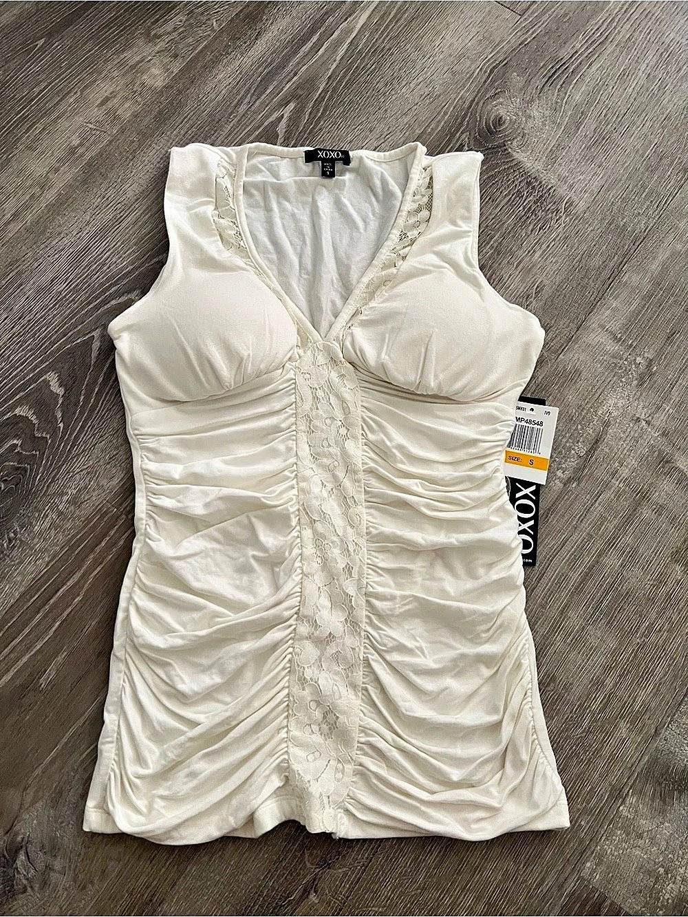 XOXO Ruched Tank Top in White NWT